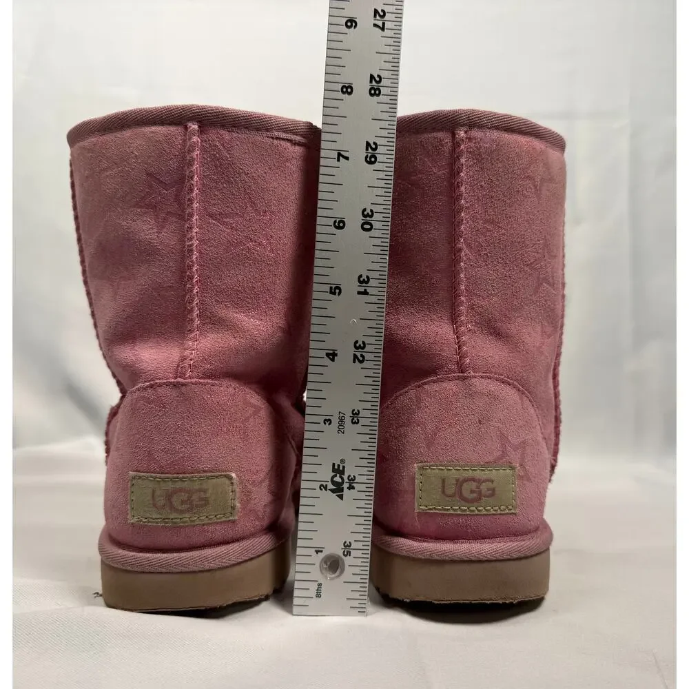 UGG Classic II Pink Star Print Sheepskin Boots Girls US 4 EU 36 Youth
